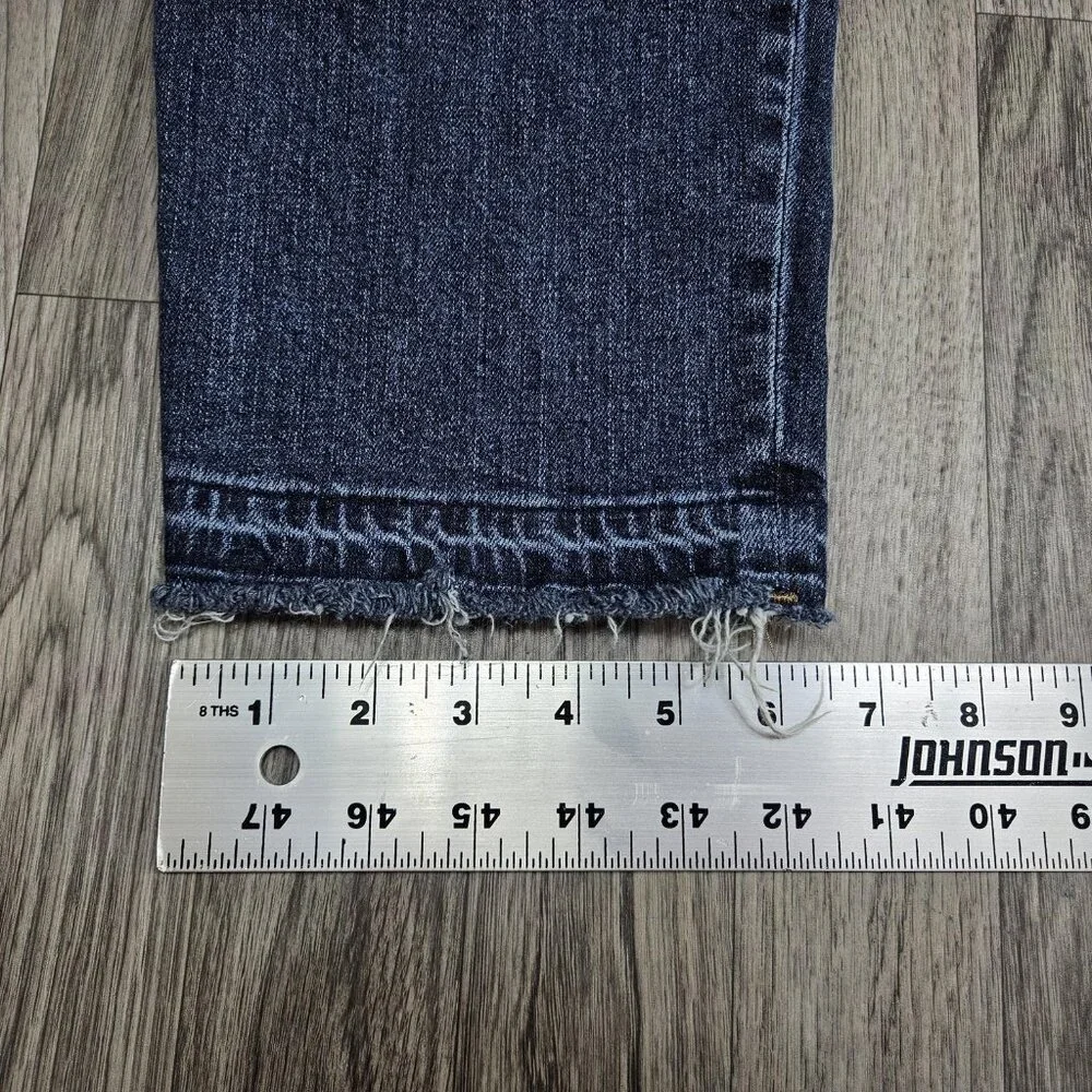 Old Navy Mid Rise Boyfriend Jeans Womens 8 Blue Distressed Raw Hem Stretch Denim